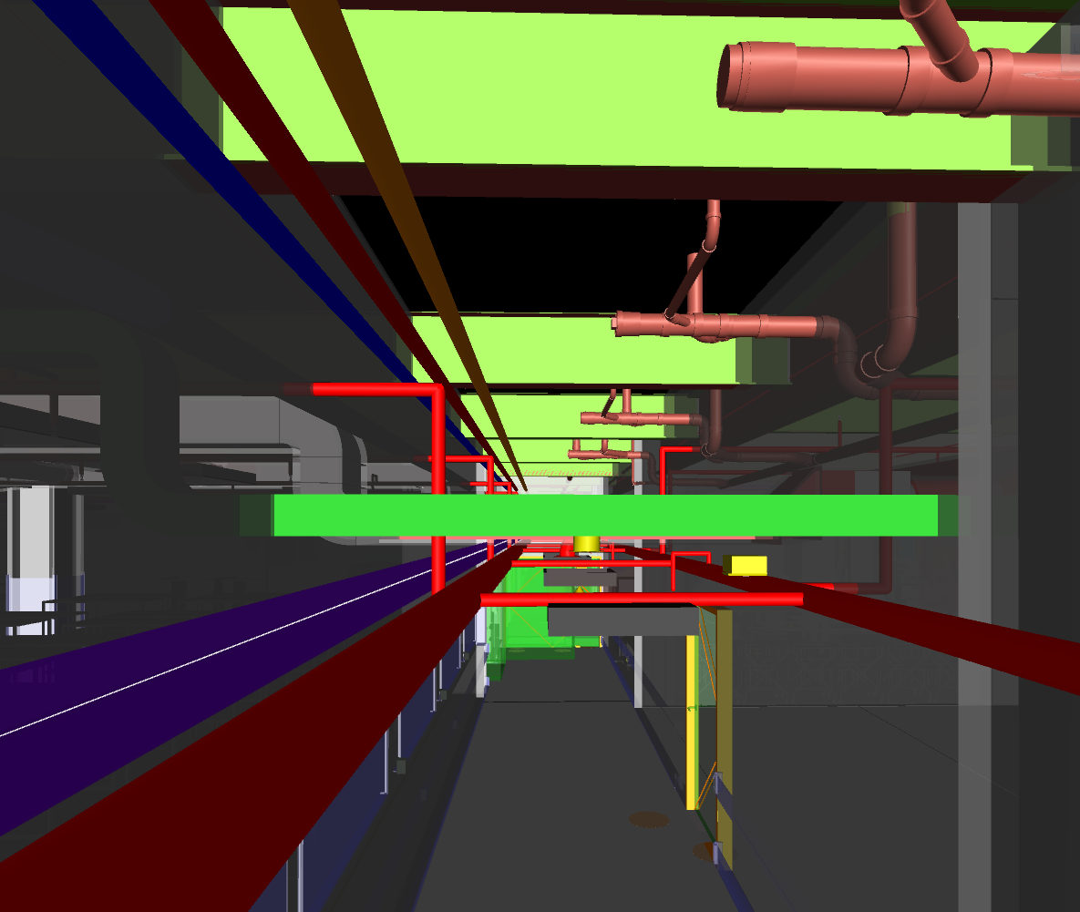 3D BIM model viewed from in between two walls